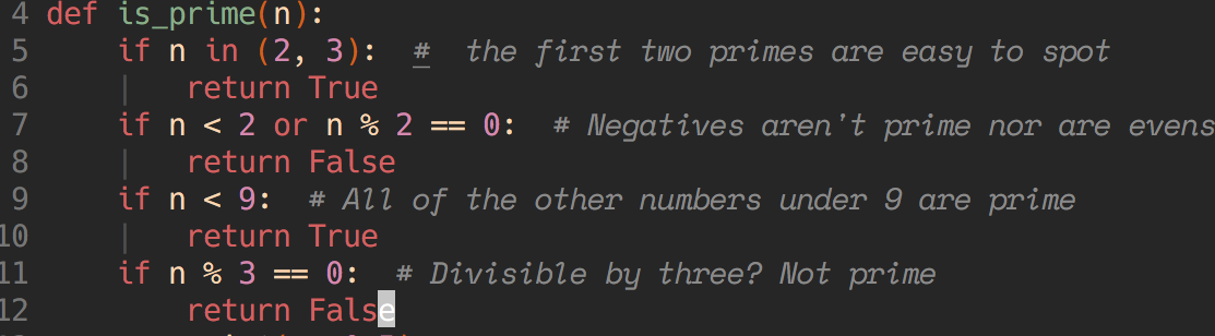 Screenshot of vim showing a typical monospaced font for code and an italic monospaced font for the comments