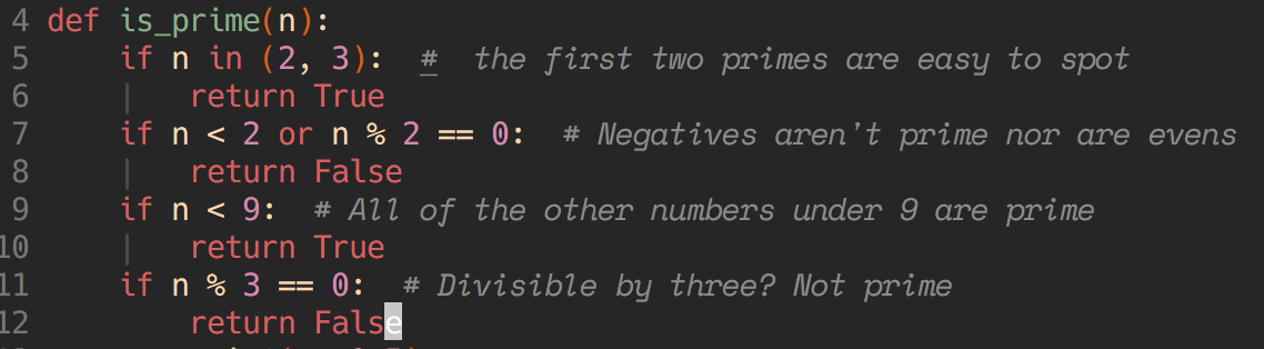 Screenshot of vim showing a typical monospaced font for code and and italic monospaced font for comments